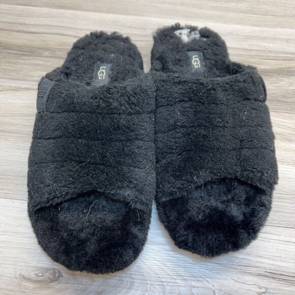 UGG Fluff You Black Slides Sandals Mens Size 9 1117473 Fluffy Furry Sandal main image 12